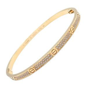 Cartier 18k Yellow Gold Love Pave Diamond Small Bangle Bracelet Size 18 Cert.